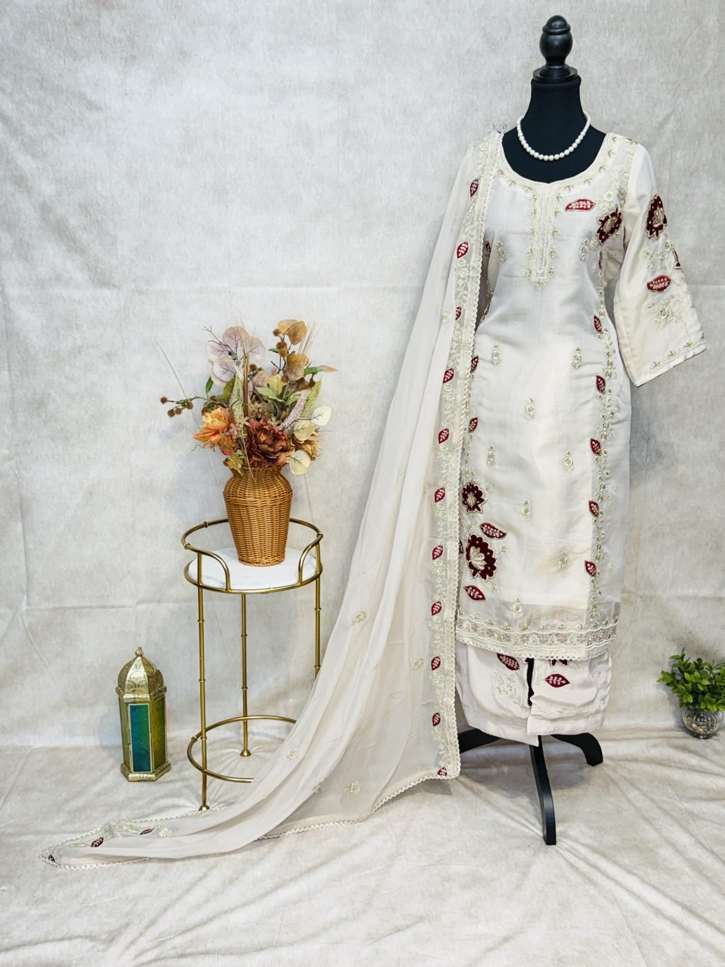 Pure Tissue Shimmer Boutique Suit with Heavy Work